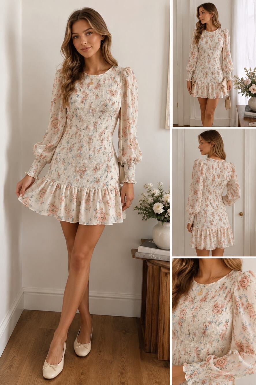 Storia Floral Smocked Mini Dress Size Small Cottagecore Coquette Romantic NWT